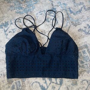 Black Eyelet Cross Strap Tank Top